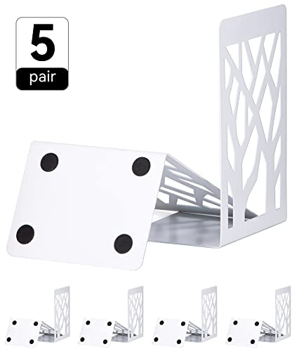 Buchstützen für Regale, Buchhalter, Buchstützen für schwere Bücher, weißer Metall-Bücherregalhalter, dekorativ für Zuhause, Buchstopper für Regale, Buchstützen-Sets 5 Paar