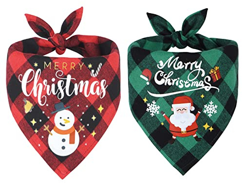 2Pcs Christmas Dog Bandana, 27.6x18.9in Large Pet Scarf Washable Triangle Dog Bibs, Adjustable Cat Kerchief Dog Neckerchief, Xmas Pet Costume Accessories for Puppy Small Medium Large Pet