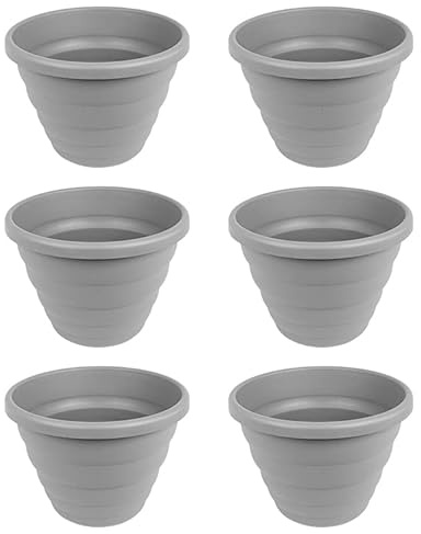 JMS we create smile [Set of 6] Large 40cm Beehive Round Grey Planter -Plastic Upcycled Garden Plant Pot -22 Litre