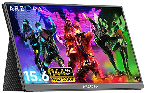 ARZOPA 144HZ Portable Monitor, G1 Game 16.1 Zoll 1080 FHD Tragbarer Monitor mit Externem HDR Eye Care-Bildschirm und HDMI/Typ-C/USB-C, für Laptop/PC/Mac/PS4/PS5/Xbox/Switch.