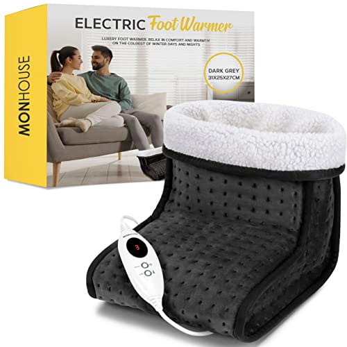 MONHOUSE Calientapiés Eléctrico - Calentador de Pies Fríos para el Hogar y la Oficina - Cojín Calentador - Terapia de Calor Relajante - Calienta Pies para Mujer y Hombre - Gris Oscuro