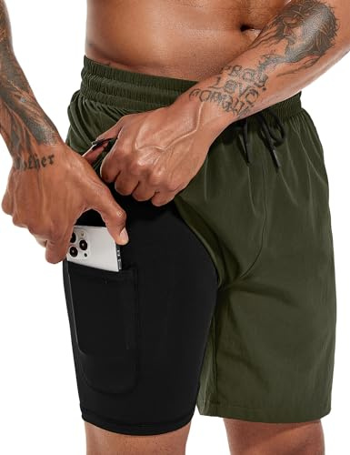 Atforna badbyxor herr långa 2 i 1 badshorts med kompression snabbtorkande ventilerande badshorts med dragkedja justerbar dragsko