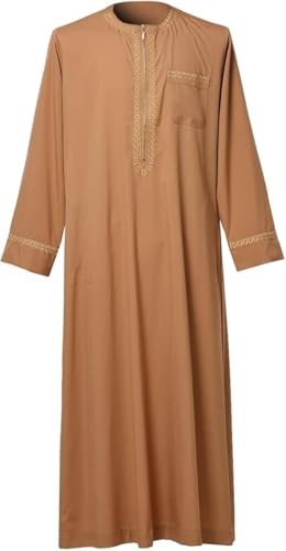 CAMDOM Vestido Thobe Árabe para Hombre,Túnica Kaftan Islámico Largo Casual,Cuello en V Holgado,Ropa Tradicional Musulmana para Eid, Ramadán, Bodas