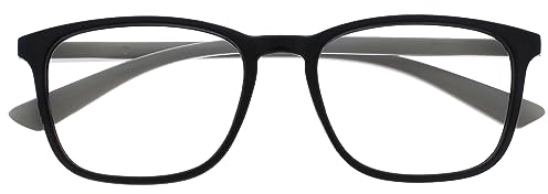 OPULIZE Max Lesebrille - Klassische große rechteckige Fassung - Brille in Mattschwarz mit grauen Bügeln - Herren Damen Unisex - R78-1 - +3,00