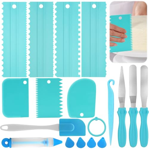 Samulee Kit Pasticceria Accessori Professionale con 7 Raschietti per Torte, 3 Palette da Spalmare,Penna per Decorazioni con 4 Beccucci, Spatola in Silicone per Torte, Server per Torte in Plastica