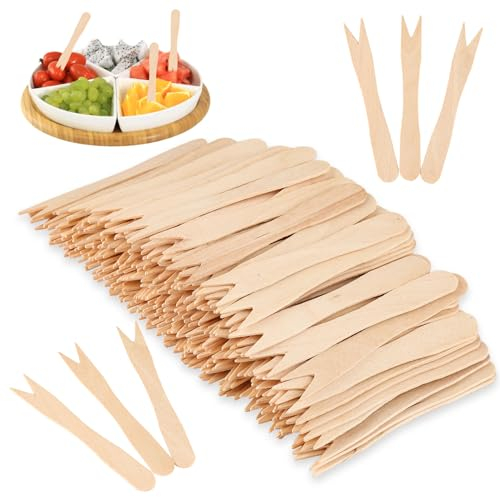 Forchetta per patatine fritte in legno, 8,5 cm forchette da cocktail, biodegradabili forchette per aperitivi, picchi per patatine fritte in legno per feste banchetti buffet ristorazione e vita