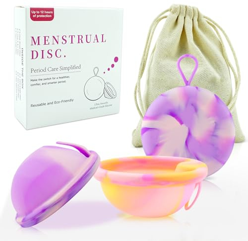 LUFEIS 2 Dischi Mestruali Riutilizzabili in Silicone - Per Tutte Le Correnti, Sicuro Durante Lo Sport e Il Nuoto (Taglia S+L)