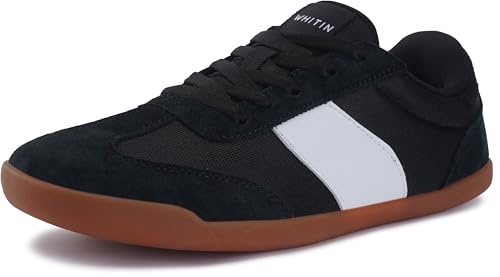 WHITIN Fashion Minimalist Barefoot Shoes for Women Wide Toe Box Minimus Zero Drop Sole Sneakers Size 8 8W Workout Lace Up Black Gum 39