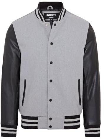 Letterman Baseball Gris Laine Noir Cuir Varsity Bomber Jacket