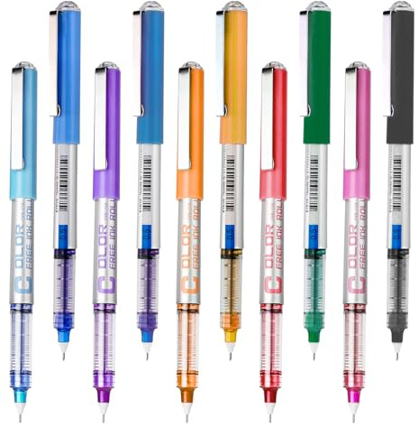 EYEYE Stylos à bille à pointe extra fine de 0,5 mm avec aiguille, 10 couleurs assorties à séchage rapide, stylos à encre liquide à pointe fine pour une écriture fluide pour la tenue de journal, la