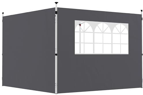 Outsunny Parois latérales pour tonnelle 3 x 3 m Panneaux pour pavillon avec fenêtre Lot de 2 Tissu Oxford 210D Gris foncé