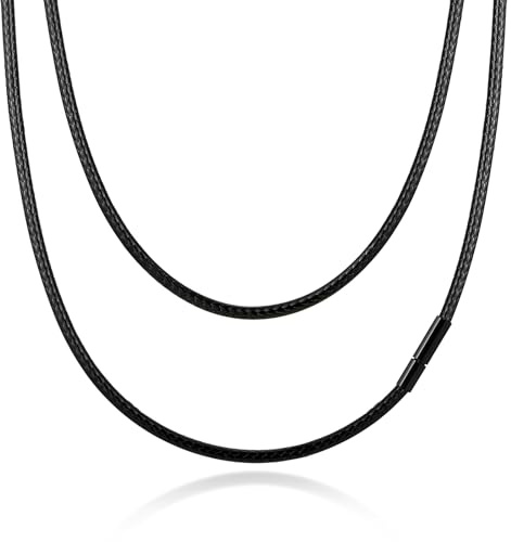 VNOX 2/3 mm halsband för män, läderkedja med rostfritt stål, läderkedja, män, kvinnor, läderband, halskedja, längd 40–55 cm valbar, Rostfritt stål