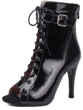 GYUBL Bottines de Danse Femme à Lacets Peep Toe Jazz Salsa Bachata Talons de Danse Heels Talon de 9,5 cm