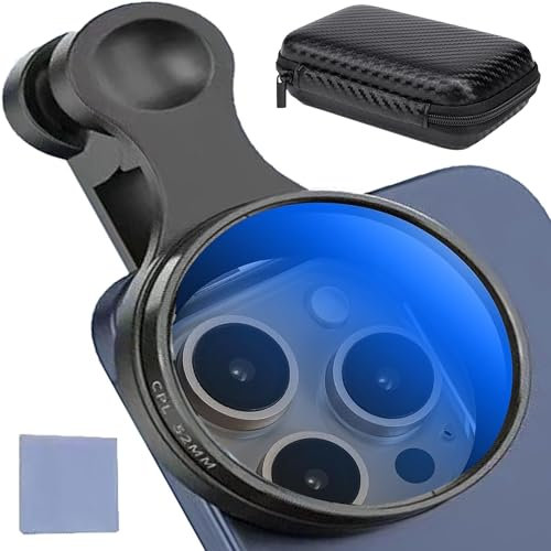 SUQ Filtro polarizador CPL de 52 mm, para iPhone, Samsung y otros teléfonos inteligentes, elimina los reflejos, mejora los colores, minimiza el deslumbramiento