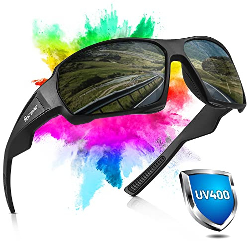 HONGYEA Cycling Glasses Sports Sunglasses for Men Women Running Driving Fishing Cycling Golf UV Protection TR90 Frame (Black)