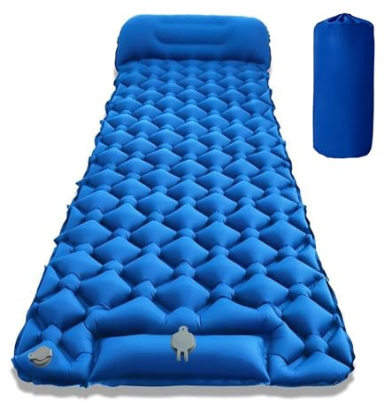 Toced Camping Sleeping Pad, Ultralight Self Inflating Sleeping Mat with Pillow Built-in Foot Pump Waterproof Compact for Backpacking Hiking Traveling Tent (Blue)