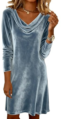 shownicer Robe De Soiree Femme Chic Et Elegant Robe Velours Cocktail Fete Robe Automne Hiver A Bleu M
