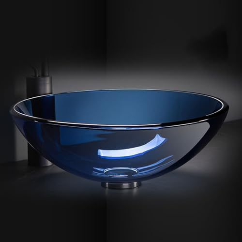 ZYCDP Lavabo Sobre Encimera Vidrio Redondo Templado 420 X 420 X 145 mm Sin Orificio de Grifo Azul