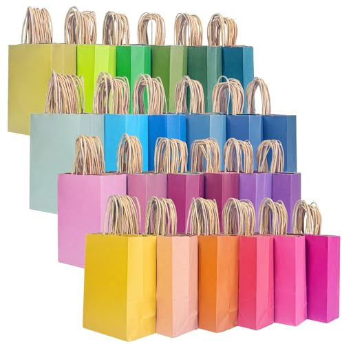 Gcardist Small 24Pcs Paper Gift Bags 21x15x8cm with Handles - Kraft Colorful Party Bags - 24 Solid Colors（8.3x6x3.15）