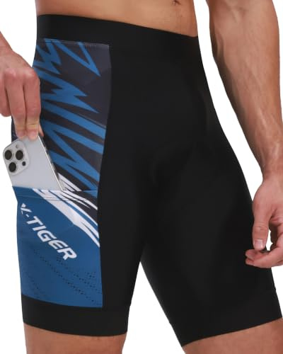 X-TIGER Cycliste Homme Short VTT Velo avec 5D Gel Rembourré | Trois Poches Tissu Respirant et Confortable Bas de Pantalon Antidérapants Ceinture élastique