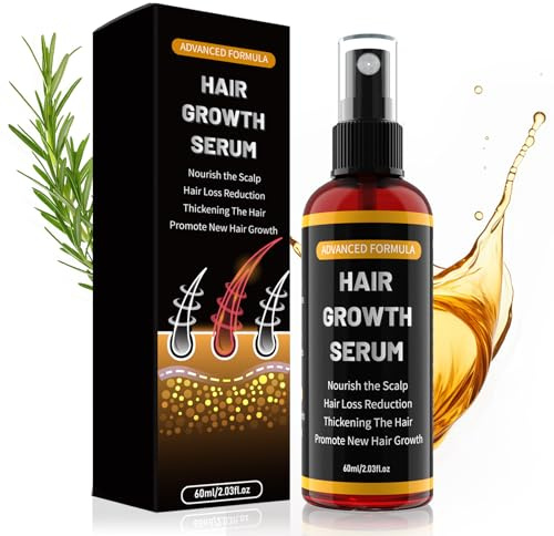 Siero Crescita Capelli con Biotina,Olio di Ricino e Rosmarino.per accelerare la crescita dei capelli,previene la caduta dei capelli,uomo/donna Anticaduta spray,Diradati e Cuoio Capelluto,Barba,60ml