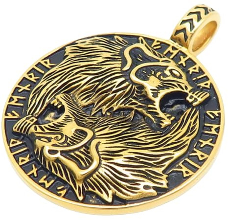 keigtuxh Collar con colgante de cabeza de lobo vikingo, collar de runas nórdicas de acero inoxidable para hombre, cadena giratoria de 24 pulgadas, regalo para él