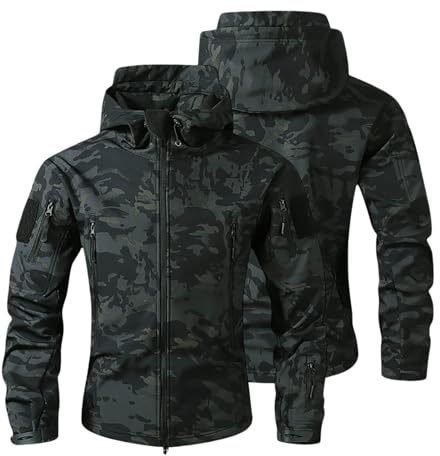 Generisch Giacca invernale da uomo, casual, con cappuccio, a maniche lunghe, con tasca, per attività all'aperto, impermeabile, in pile, funzionale, da sci, multifunzionale, P nero., XXL