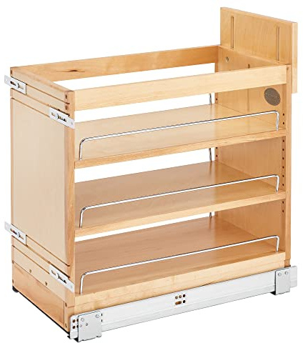 Rev-A-Shelf 11 Pullout Storage Organizer for Base Kitchen/Bathroom Cabinets, Spice Rack/Pantry Shelves with Soft-Close Slides, Wood, 448-BDDSC-11C