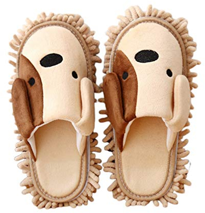DOITOOL Indoor Mop Slippers : 1 Pair Cartoon Dog Microfiber Floor Cleaning Fluffy Slipper Women Detachable Dusting Shoes for Office Home Room Mop Towelling Shoes House