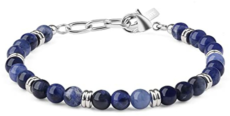 GAVU Bracciale da Uomo in Acciaio Inossidabile con Perline di Cristallo di Sodalite Blu