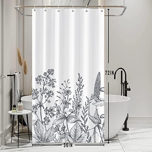 Bovlleetd Cortina de ducha flor pequeña establo arte pintura baño ducha cortina tela cortina de ducha floral salvaje en blanco y negro retro vintage campo floral bañera decoración