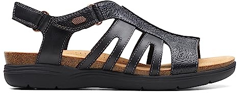 Clarks Sandalias planas April Belle para mujer, Cuero negro, 44 EU
