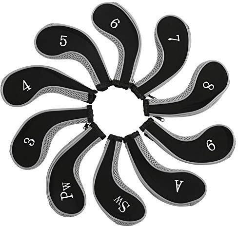 Golf-schlägerkopfhüllen,10er Golf Iron Head Covers,18×8×1 cm,Set Neopren Golf Schlägerkopf Abdeckungen,mit Reißverschluss,mit Nummerierte,Schützhülle für Golfschläger,Für Die Standard-Eisen(Grau)