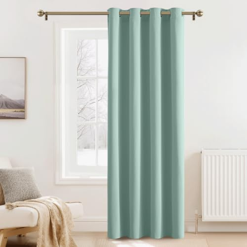 PONY DANCE Curtains for Children's Room, Light Resistant 1 Piece H 240 x W 140 cm Thermal Cold Protection for Entrance Doors Modern with Eyelets Summer Green