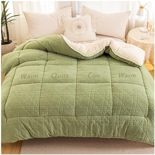 GOFOHIMI Bedding Invernale Caldo, Trapunta in Cashmere Agnello, Coperta Pesante per Singola/Matrimoniale Letto, Piumino Matrimoniale Invernale Caldo, Leggero e Traspirante,Verde,180x220cm(3.5kg)