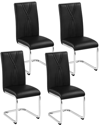 Yaheetech 4er Küchenstühle-Set Schwingstuhl mit Metalluntergestell Esszimmerstuhl Polsterstuhl fürs Esszimmer/Küche/Wohnzimmer/Restaurant/Konferenzraum, schwarz