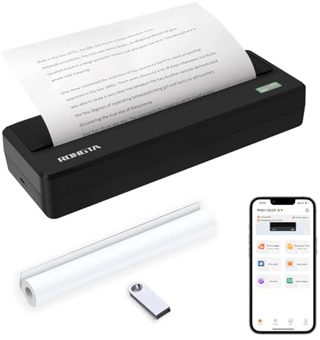 Rongta Portable Printer Wireless for Travel, 300DPI Thermal Inkless Bluetooth Mobile Printer, Support 8.5 X 11 US Letter, Compatible with Android iOS Phone & Laptops (Gray)