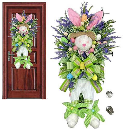 Aznever Decorazioni pasquali per Porta d'ingresso, Ghirlanda Coniglio Pasquale, Cartoon Portico Porta d'ingresso Fattoria Ornamenti da Giardino per Feste di Pasqua per vicini, Famiglie