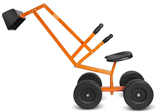 GYMAX Giocattolo Escavatore per Bambini, con Sedile Girevole a 360 Gradi, 2 Bracci e 4 Ruote Antiscivolo, Maniglia in Gomma, Adatto per Bambini 3+ Anni, (L - Arancione)