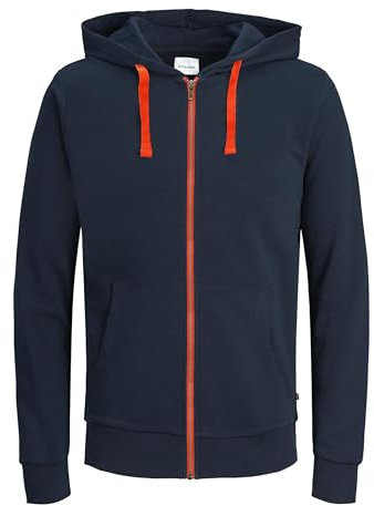 JACK & JONES Herren JJEHOLMEN Sweat Zip Hood, Navy Blazer/Shocking Orange, XXXL