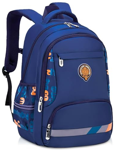 Amythe Cartable Garcon Primaire Renforcé, Sac d Ecole Garçon Ergonomique CP CE1 CE2 CM1 CM2, Sac à Dos Enfant à la Mode pour l'école Primaire, Bleu Marine