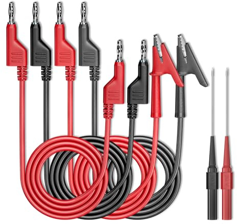 Cleqee Messleitungen Kit Krokodilklemmen Elektrisches Kabel 4mm Bananenstecker zu Bananenstecker Testdrähte mit Drahtstichproben 6 Stück für Multimeter Elektrische Prüfung Rot&Balck