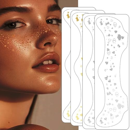 Yamobi 16 Piezas Cara Brillo Pecas Tatuaje, Corazón Forma Pegatinas de Pecas Brillantes, Pecas Resistentes al Agua para Mujeres, Henna Pecas Tatuaje Papel