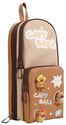 Parshya Kawaii pennfodral 3 fack sött pennfodral estetiskt pennfodral för flickor stor kapacitet pennskrin multifunktionell kontorsmaterial organiserare för skolan, HT brun bara, Capybara