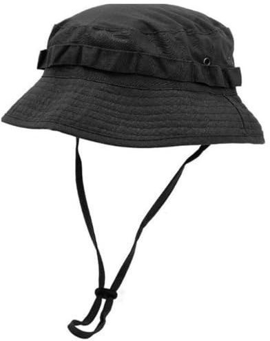 RALSPEC Sombrero de pescador negro de ala corta con diseño de arbusto y selva del ejército británico, gorra militar para el sol, cadete y airsoft Boonie