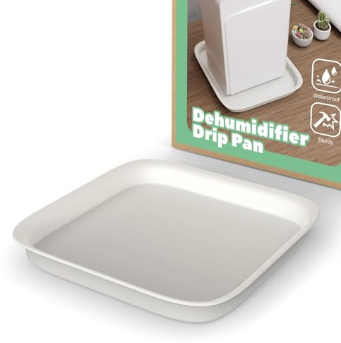 Memrita Dehumidifier Drip Pan with Raised Edge, Hard Plastic 9.5'' x 9.5''x 2'' Non-Slip Waterproof Drain Pan for Dehumidifiers, Drain Tray Catch & Prevent Water Leak, Protect Floor, Beige
