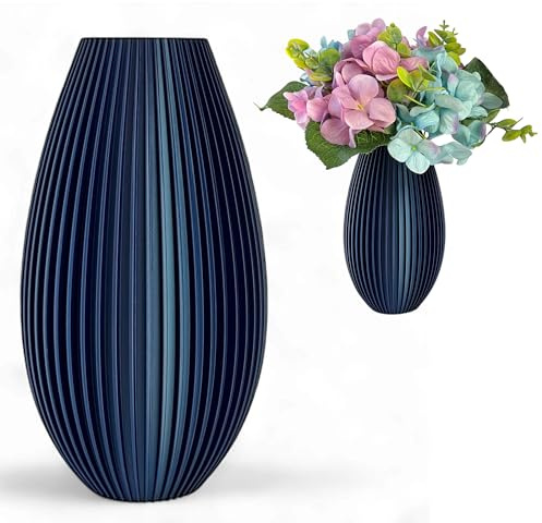 Unzerbrechliche Marineblau Vase 20 cm – Modernes Design mit Riffelung – Für Trocken- & Frischblumen – Boho Deko für Zuhause