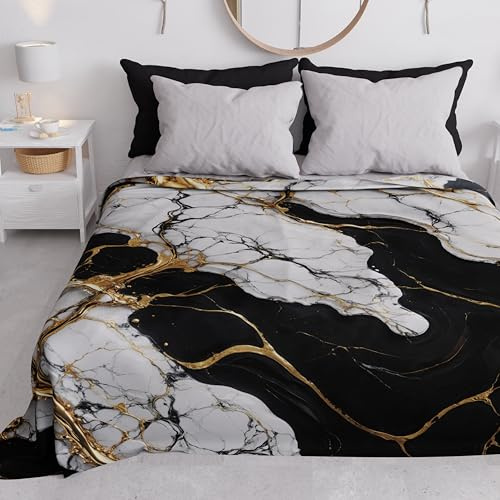 PETTI ARTIGIANI ITALIANI - Colcha Cama (220x250 cm) Microfibra, Primavera Verano, Colchas Bouti Modernas, Cubrecama Ligero Doble, Individual y Media, Mármol Blanco Negro 100% Made in Italy