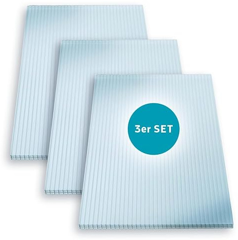 KAISER plastic® 3x Doppelstegplatten Polycarbonat 16/20-120 x 200 cm (7,2 m²) - Klar & UV-beständig - Hohlkammerplatten Xtra Strong - Stegplatten für Dach, Gewächshaus, Carport