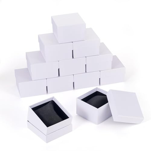 Craftdady 12 scatole regalo in cartone con cuscinetto rettangolare per gioielli, scatole portagioielli per orologi, bracciali, collane, esposizione, colore bianco